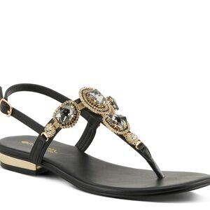 Elegant Black Sandals with Gold Embellishments